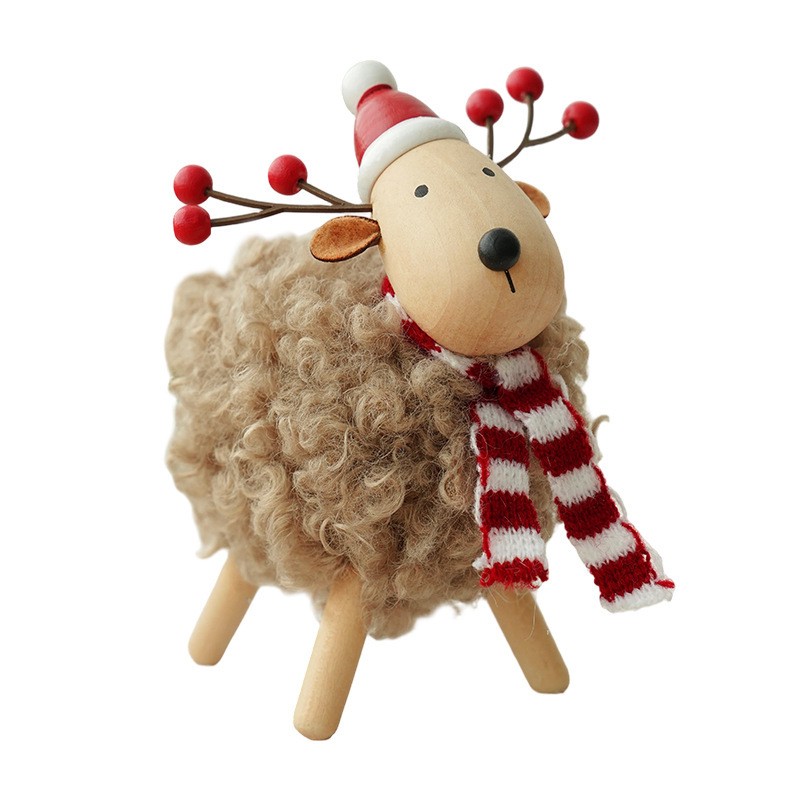 Christmas wooden scarf lamb ornament (woolen bell lamb)