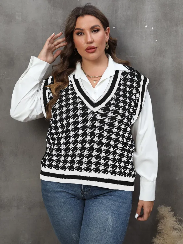 Houndstooth Leisure Vest Top For Women White - Shop at LoveMi