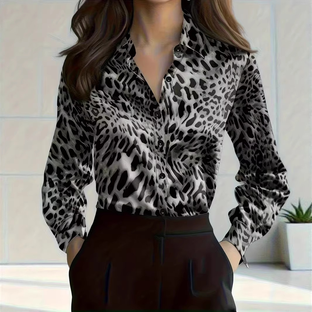 Women's Satin Lapel Long-Sleeve Shirt