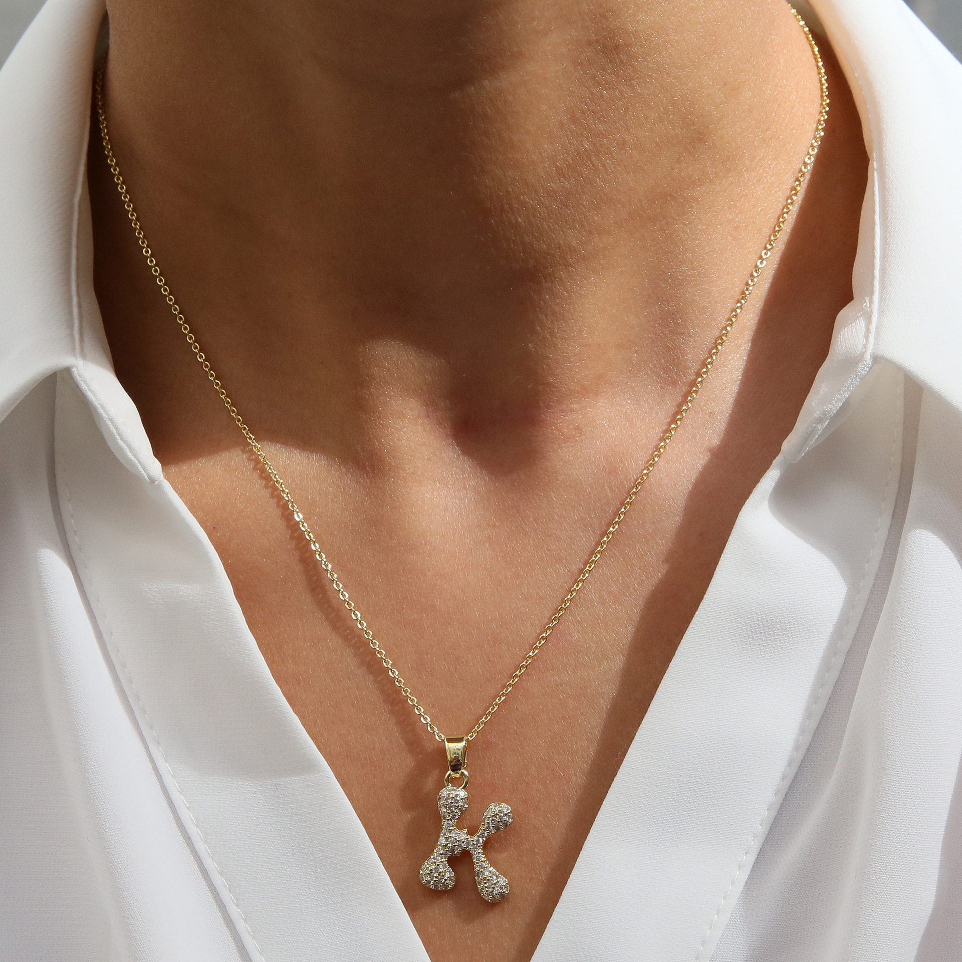 Bubble 26 Letters Necklace Brass