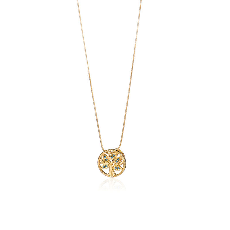 Stainless Steel Gold-plated Eye Leaf Pendant Necklace
