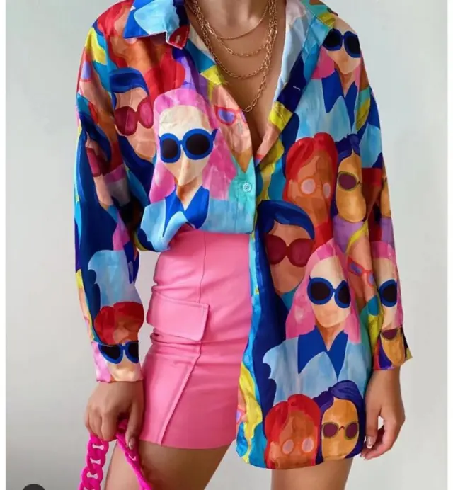 Women's Long sleeved Printed Mid length Shirt Blue - Shop at LoveMi