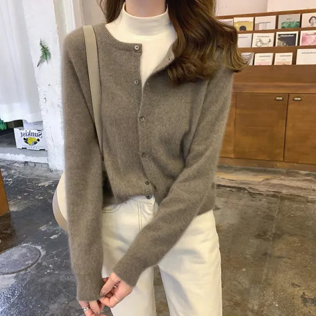 Short Round Neck Bandage Dress Base Sweater Coat Top Camel - Shop at LoveMi