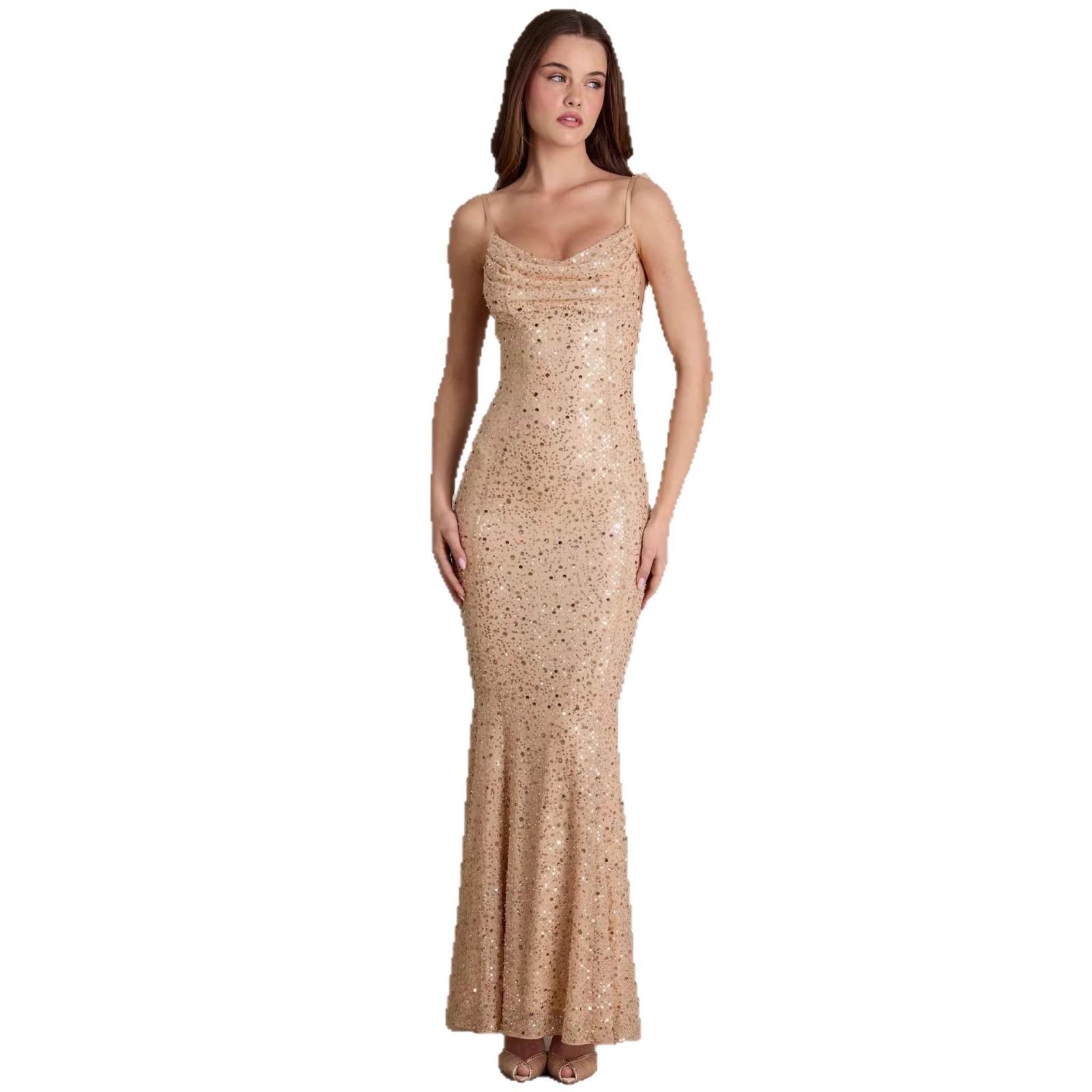 Sequin-beaded Tube Strap Backless Slim-fit Mermaid Maxi Dress 6