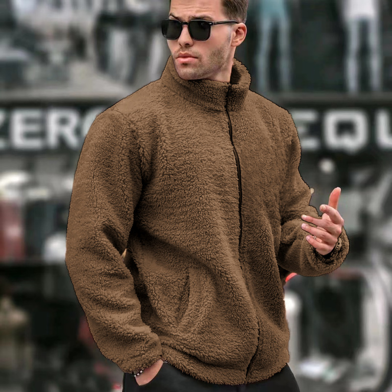 Men's Solid-Colored Casual Long-Sleeve Zip-Up Jacket With Stand Collar - Image 8