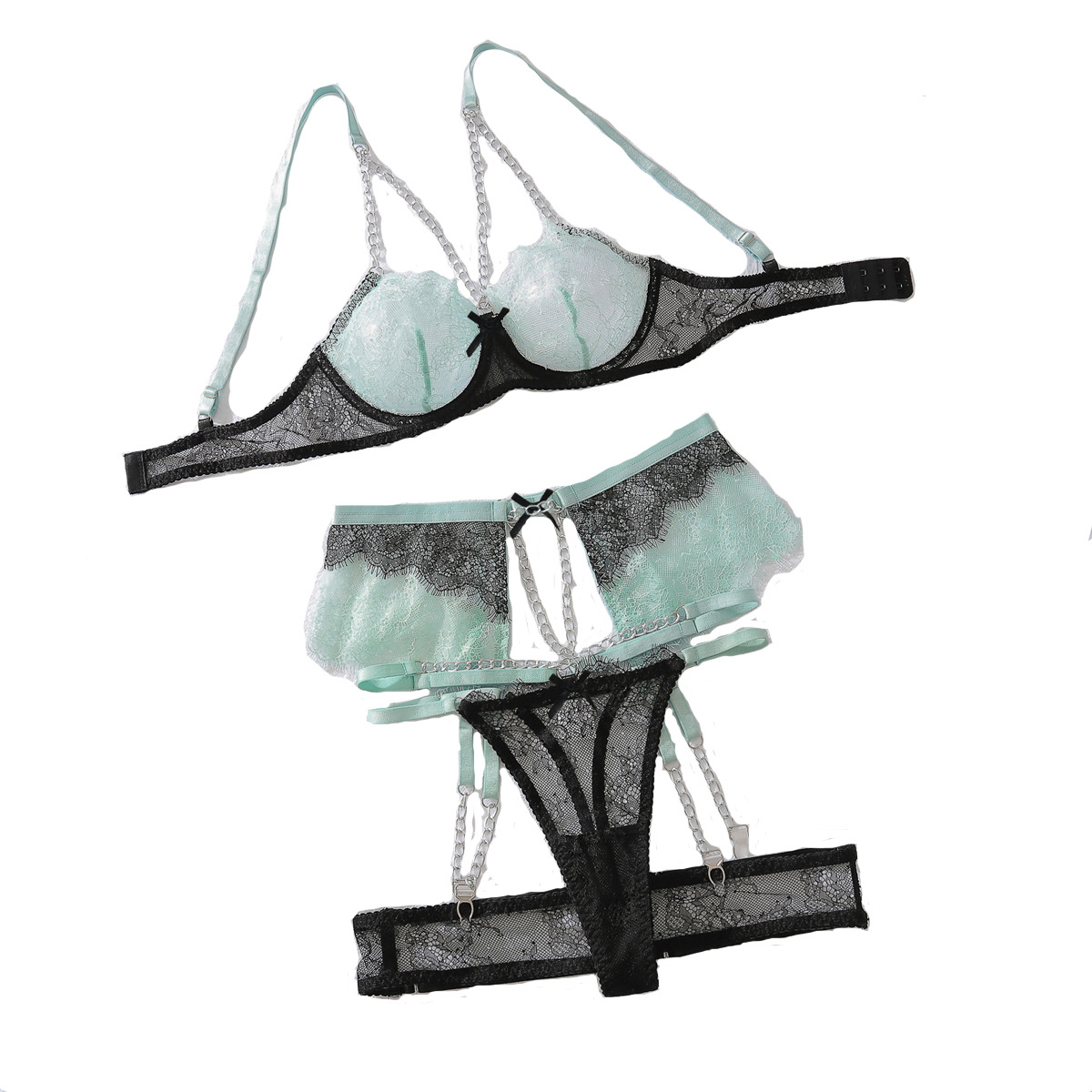 Chain Decoration Contrast Color Lace Body Shaping Sexy Underwear Split Suit