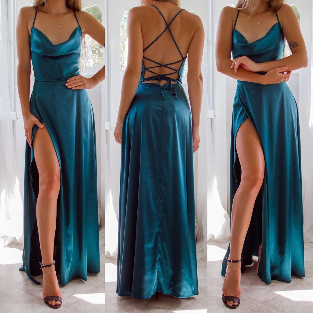 Summer Sexy Slimming Backless Strap Long Split Dress Women's Fashion High Waist Belted Gown V-neck - Image 13