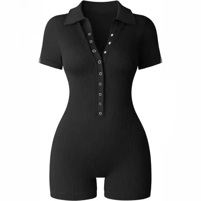 European And American Rib V neck Elastic Waist tightening Sports Women's Yoga Jumpsuit Black - Shop at LoveMi