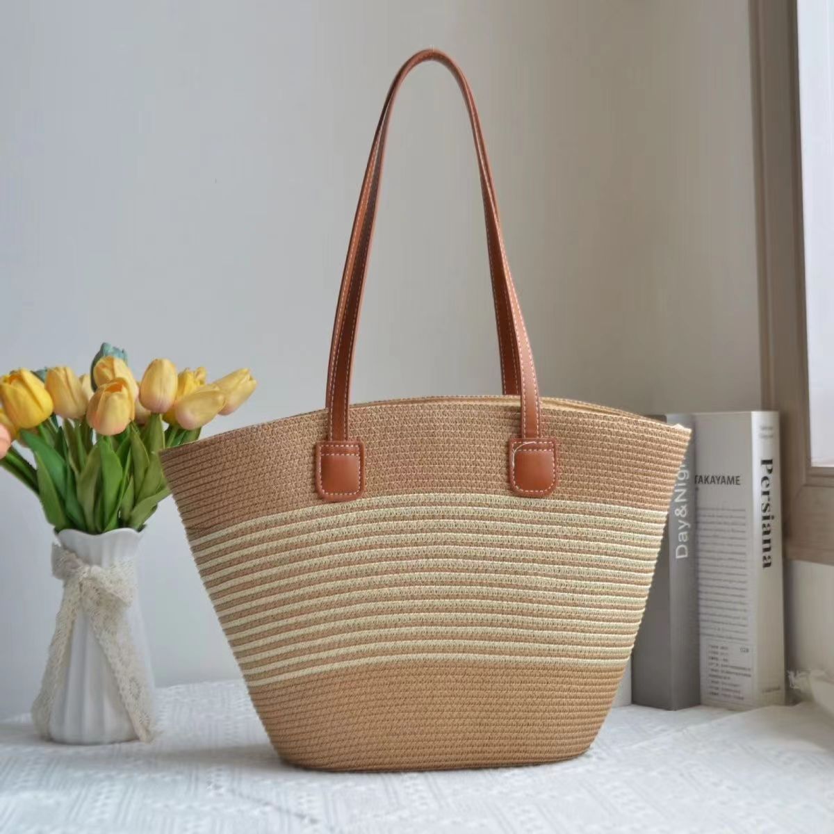 All matching Straw Mori Style Woven Bag Ins White - Shop at LoveMi