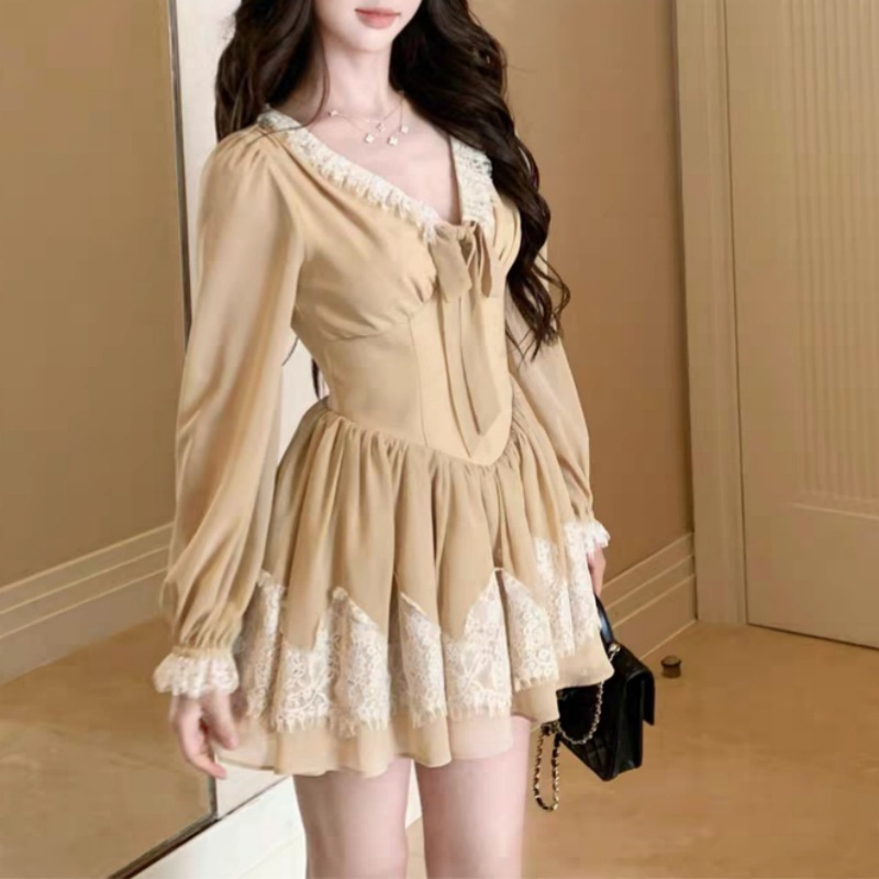 Swan Neck Stereo Cinched Swing Dress