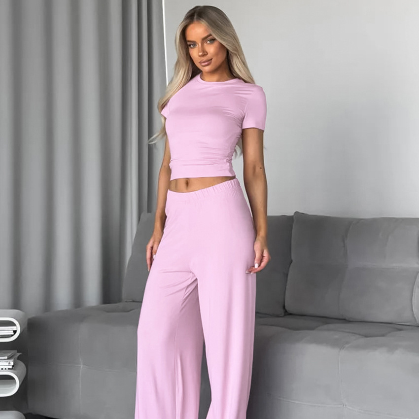 Comfortable Soft Short-sleeve Pajama Set With Long Pants