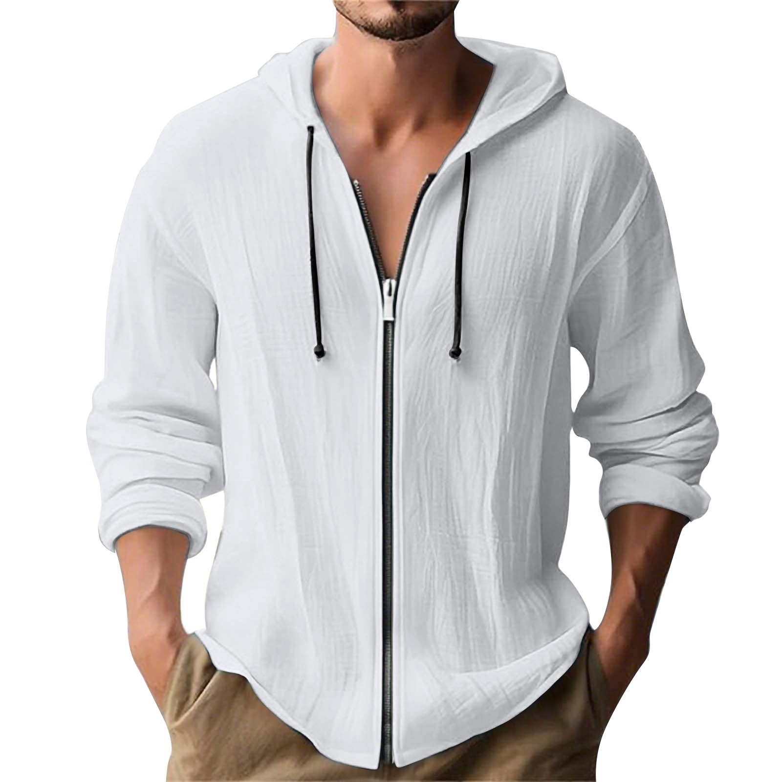 Hooded Linen-Style Cardigan Hoodie for Young Adults Hooded Linen-Style Cardigan Hoodie for Young Adults