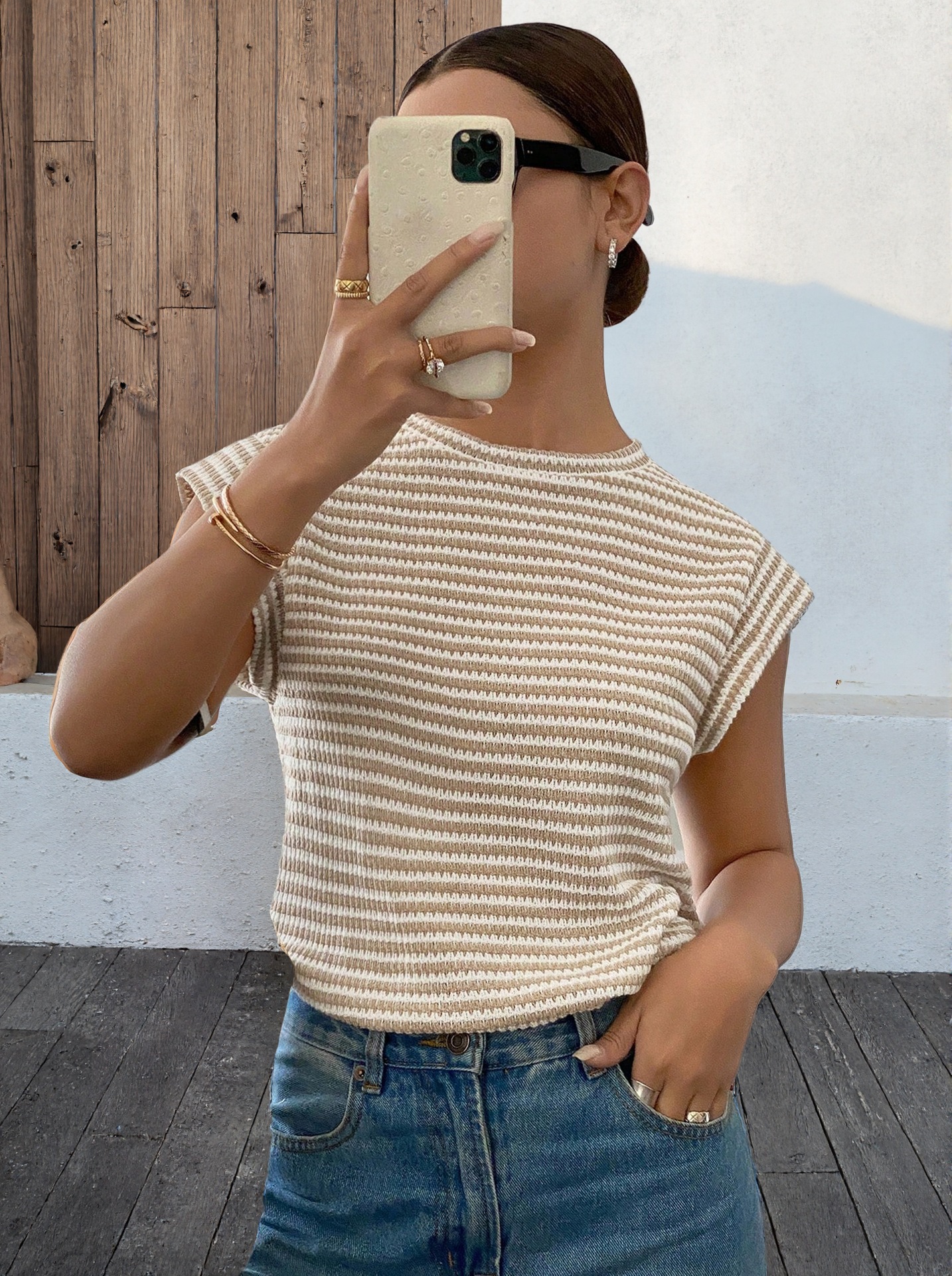 Womens Casual Crew-Neck Sleeveless Hollow-Out T-Shirt