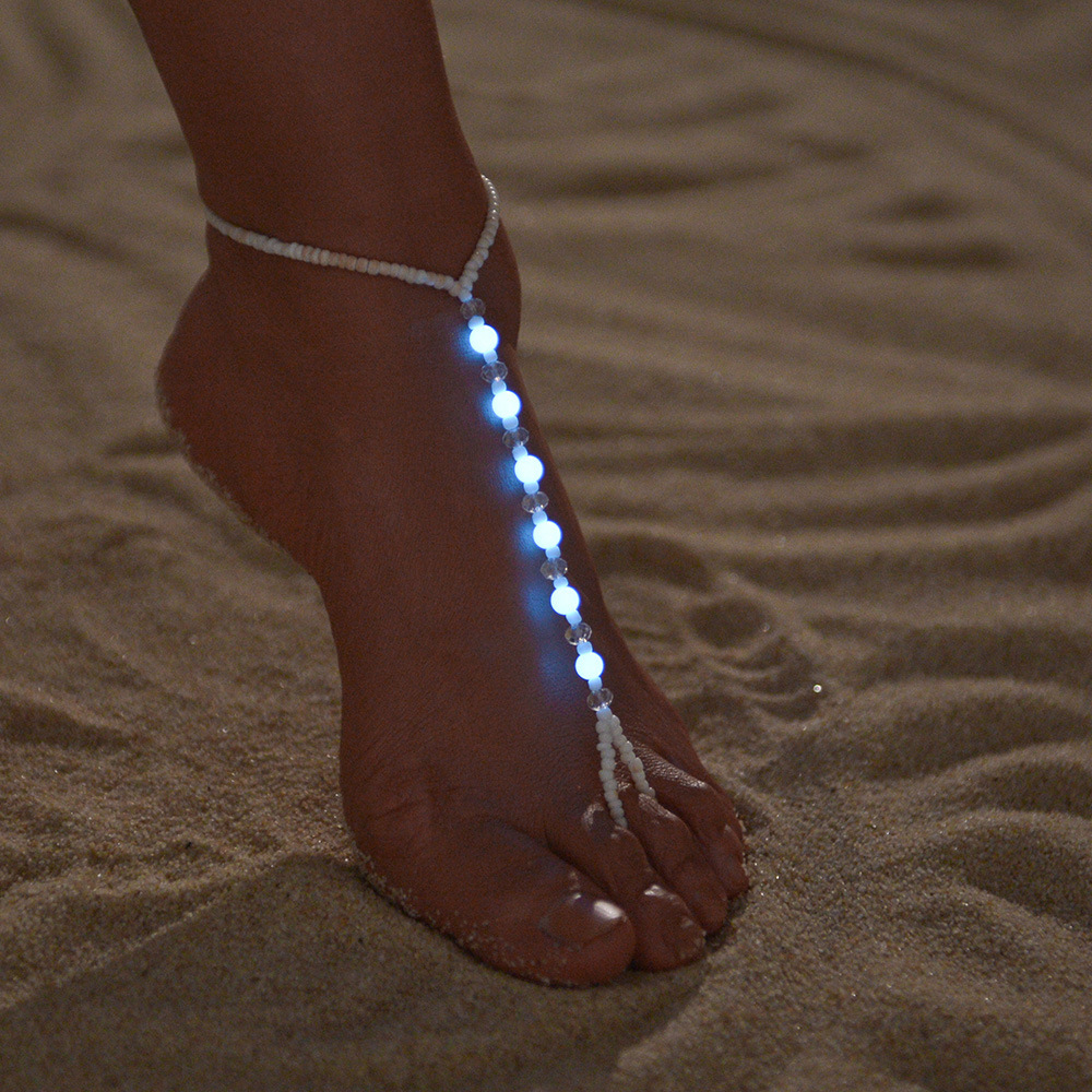 Glow in the Dark Beaded Toe Ring Anklet - Sandală reglabilă țesută pentru femei Summer Beach Vacation Foot Jewelry