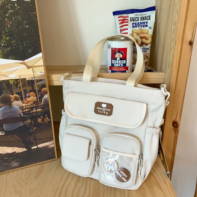 Retro Color Blocking Large Capacity Shoulder Bag For Soft Girls White - Shop at LoveMi
