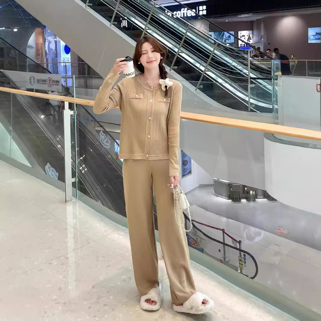 Single-breasted Knitted Jacket Wide-leg Pants Two-piece Set