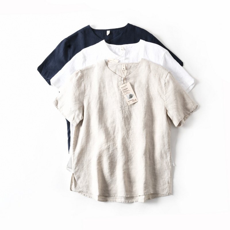 New Chinese-style Round-neck Linen Short-sleeve Top