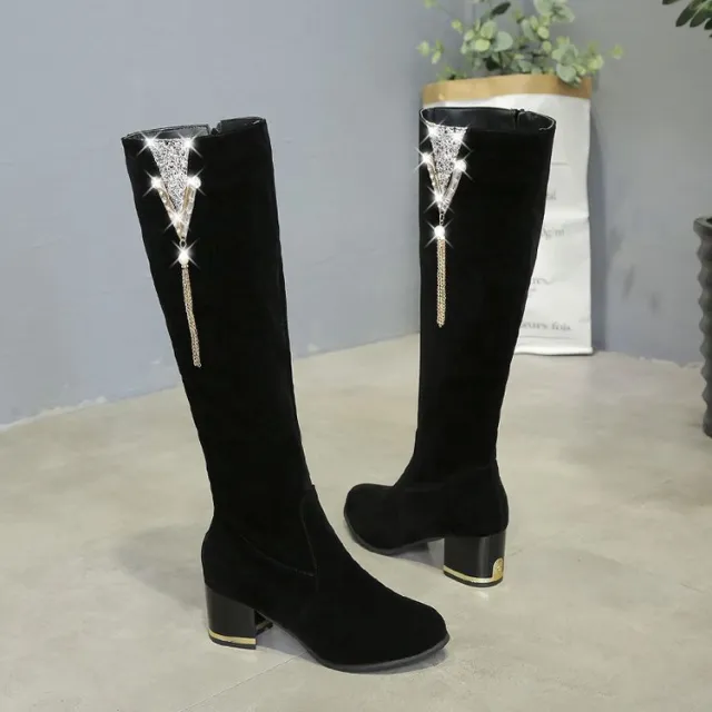 Women's Side Zipper Fleece Lined Over the knee Boots Black - Shop at LoveMi