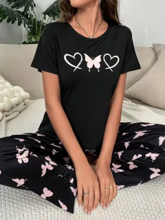 Home Round Neck Printed Short Sleeve T-shirt Top And Trousers Suit - Color 12-Xl - View 1