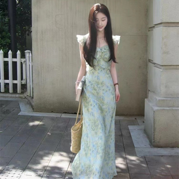 French Style Floral Skirt Flying Sleeve Dress Women's Summer