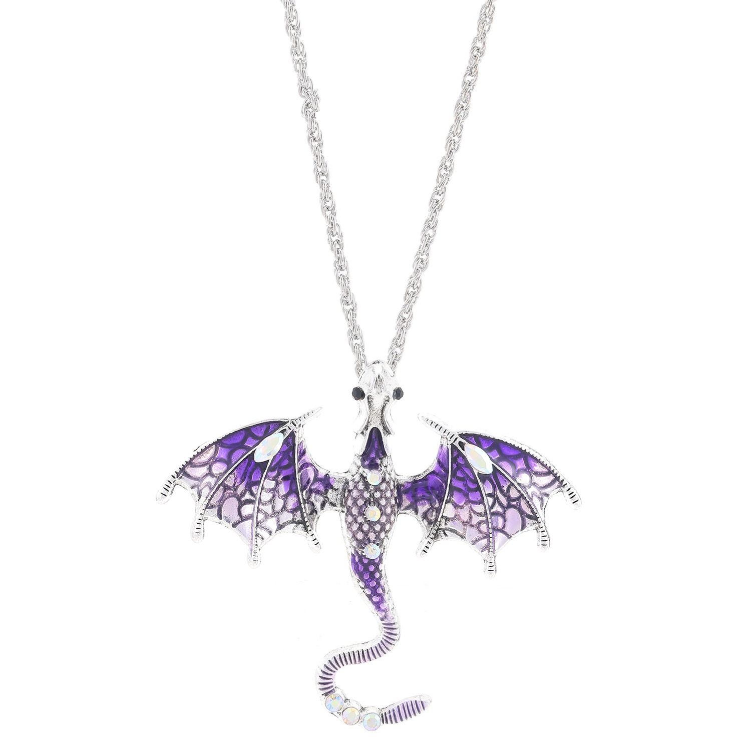Retro Oil-drop Cartoon Flying Dragon Pendant Hip-hop Rhinestone-studded Necklace For Clubbing