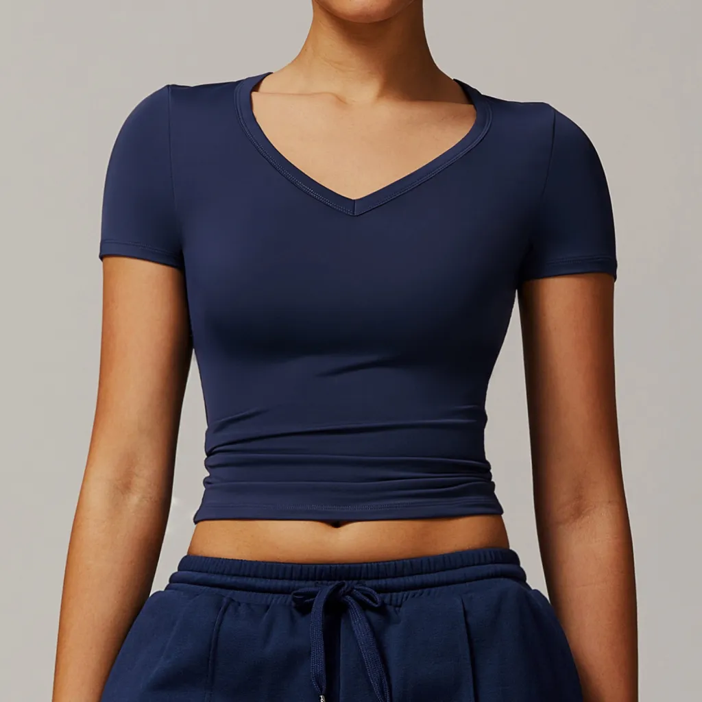 Short Sleeve Yoga Jacket Running Pilates Workout Clothes - Blue