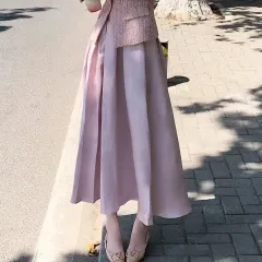 Summer Top Vest Plus Mid-length Dress Set - Streamer Pink Skirt - View 1