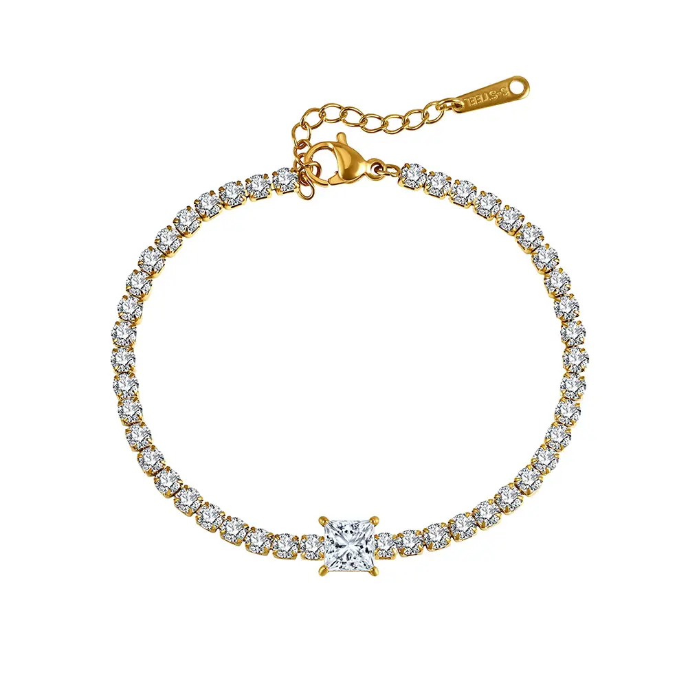 Fashionable Square Zircon Tennis Chain Bracelet