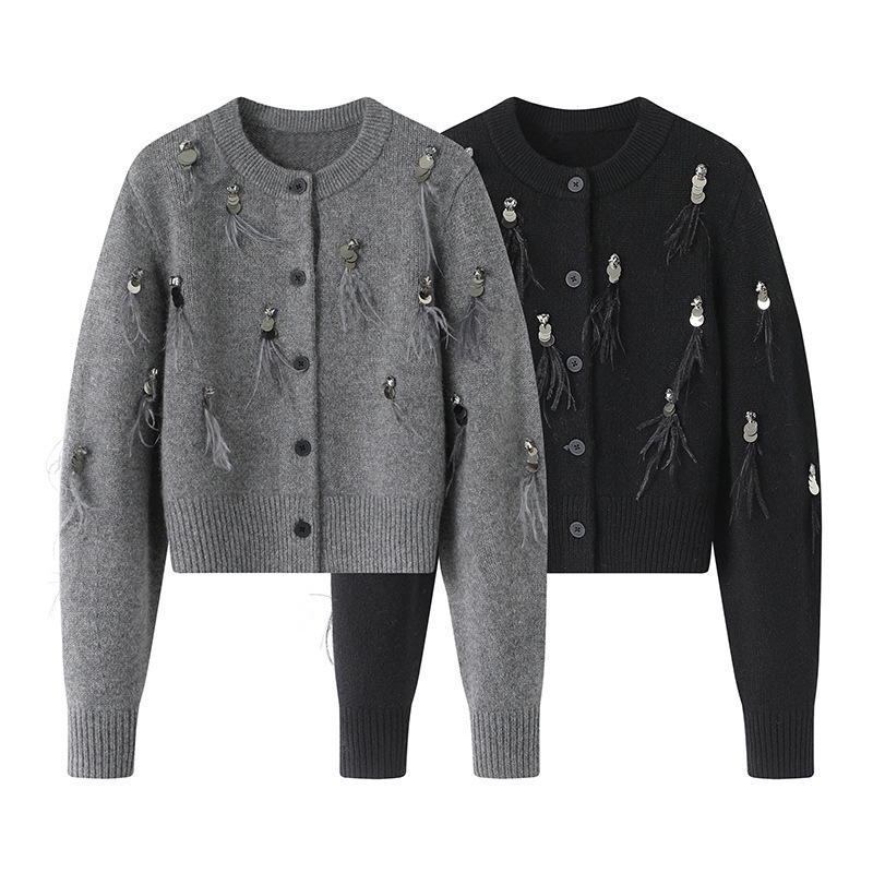 Women's Knitted Sweater New Style Sequined Long-sleeve Cropped Jacket