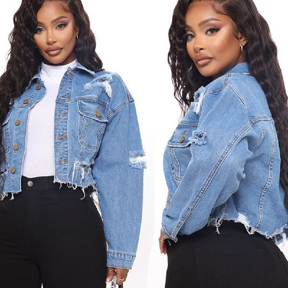 Ripped Burr Denim Short Coat - Image 5