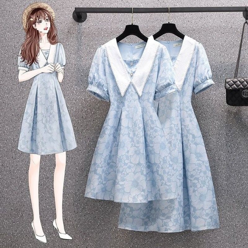 Plus Size Women's Summer Cover Belly Foreign Style Doll Collar Dress