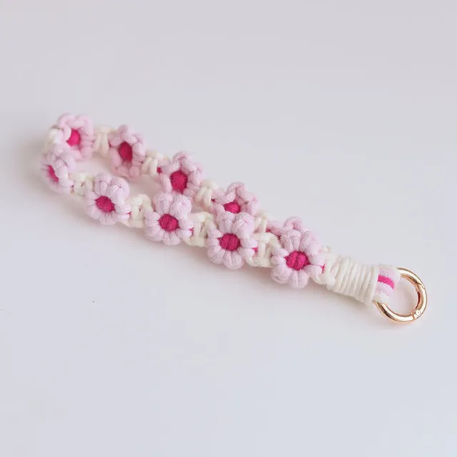 Mobile Phone Pendant Woven Mobile Phone Charm Little Flower Braid Rope Keychain Light Pink - Shop at LoveMi