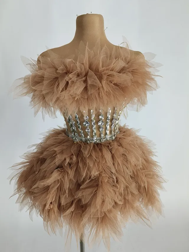 Women's Multi layer Lace Rhinestone Corset Pettiskirt Camel - Shop at LoveMi