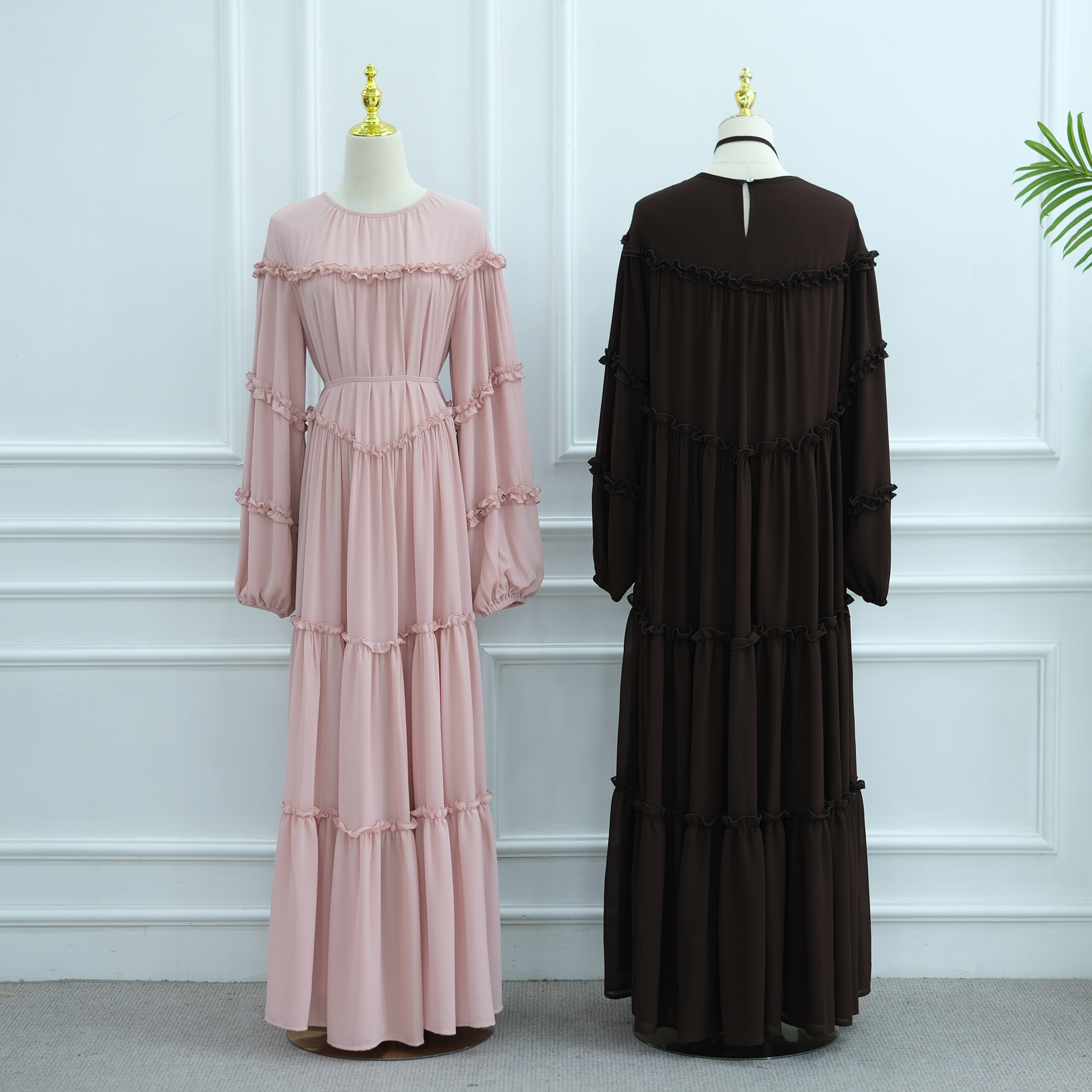 Lace-Trim Long-Sleeve Tiered Maxi Dress — product details and sizing image 25