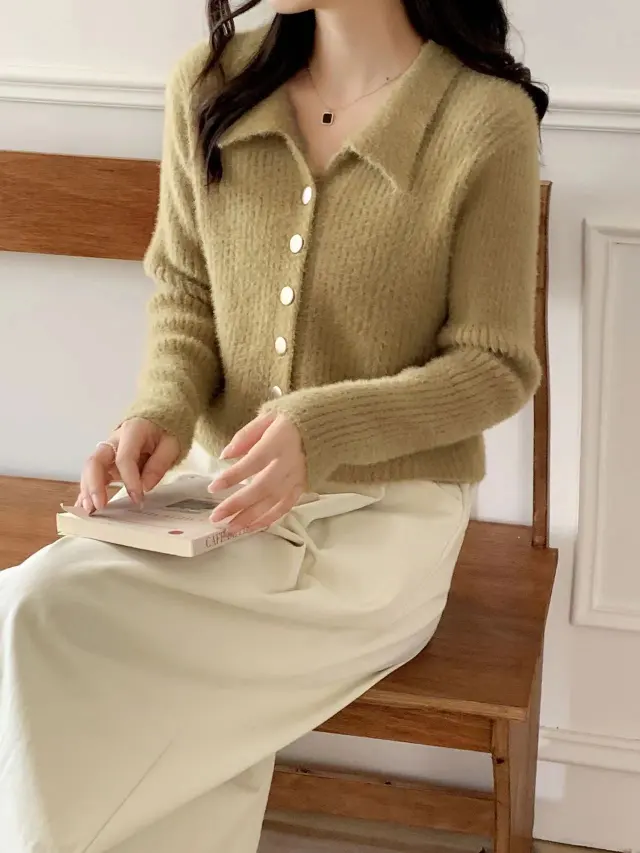 Loose Temperament Soft Glutinous Knitted Cardigan For Women Green - Shop at LoveMi
