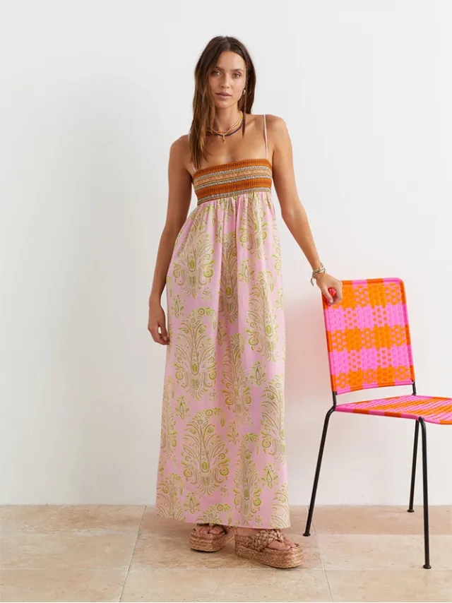 Women's Graffiti Cotton And Linen Printed Large Swing Dress Pink - Shop at LoveMi