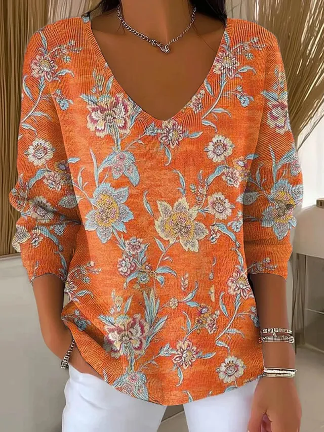 Drop Shoulder V neck Long Sleeve Pullover 3D Digital Printing Women's Top T shirt 13 5Xl - Shop at LoveMi