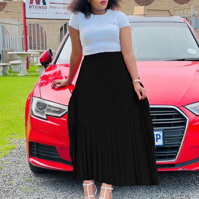 Solid Color High Waist Dress Plus Size European And American Black - Shop at LoveMi
