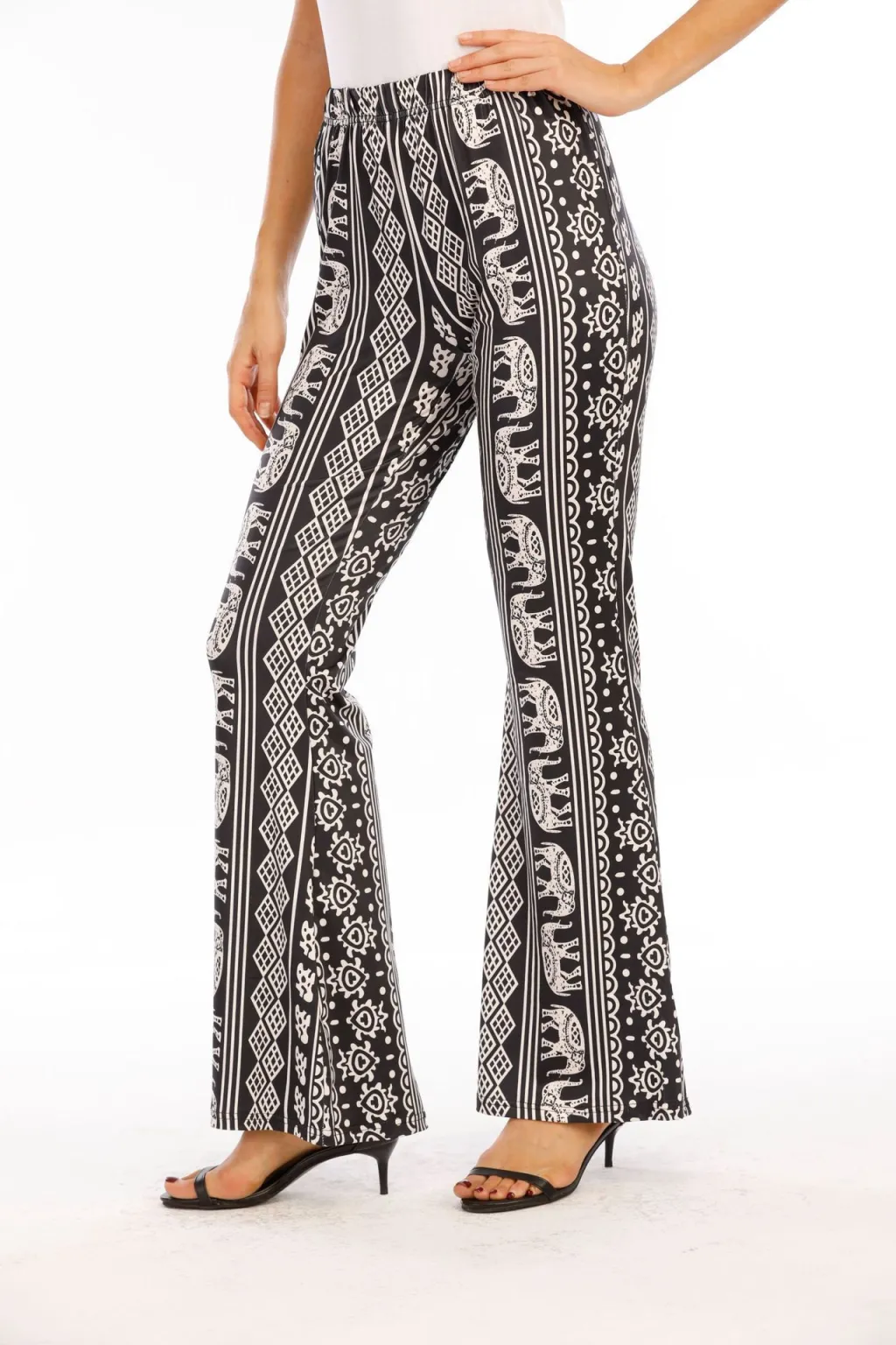 Hip Retro Printed Bootleg Pants Casual Pants - Black