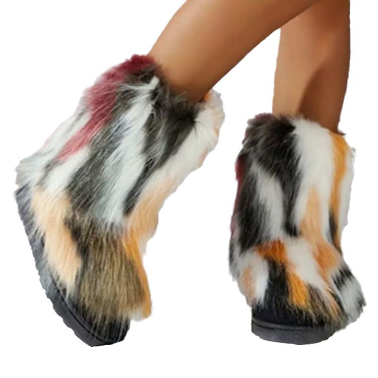 Plus Size Women's Shoes Fashion All match Fur Boots Women's Shoes Yellow - Shop at LoveMi