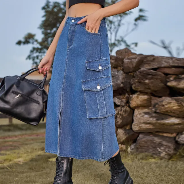Women's Denim Cargo Pants Casual Skirt Denim Blue - Shop at LoveMi