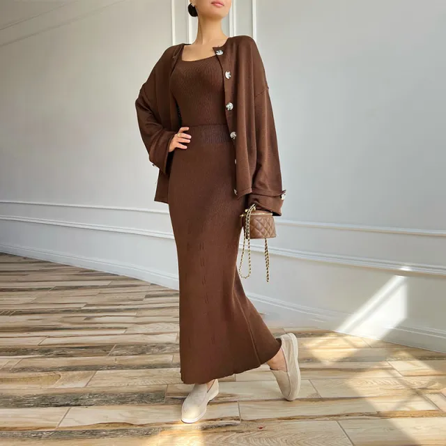 Idle Style Temperament Slim fit Knitted Cardigan Suit Camel - Shop at LoveMi