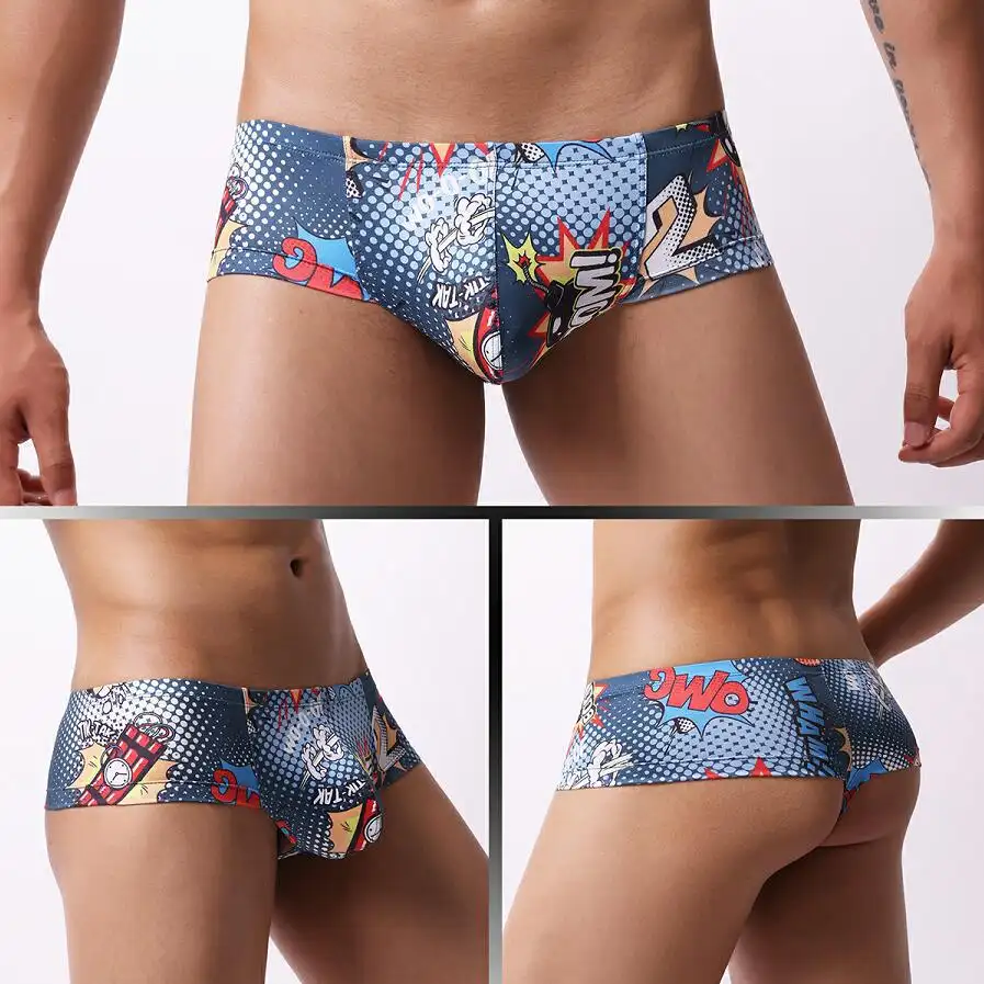 Low Waist Men's Underwear Printed U Convex Mesh Breathable