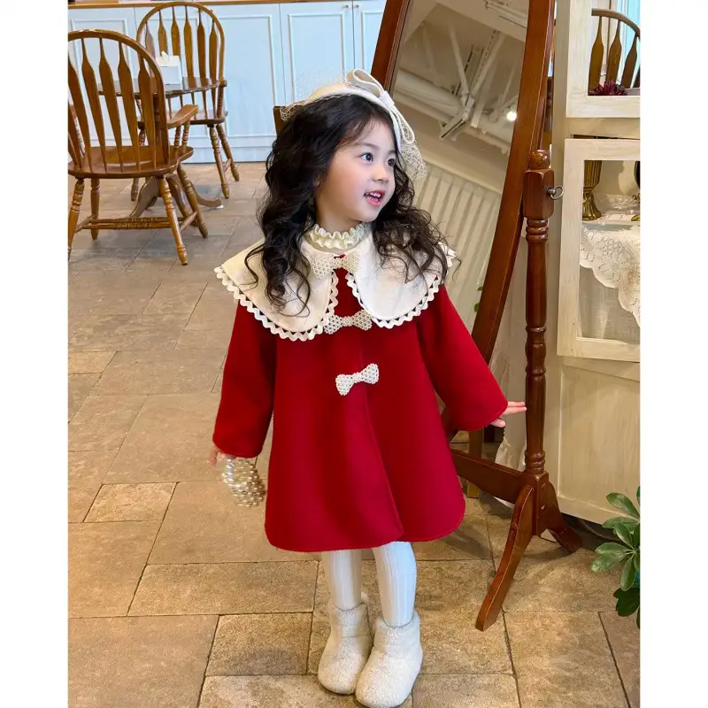 Red Wool Coat With Fleece Lining For Little Girls Perfect For New Year Visits