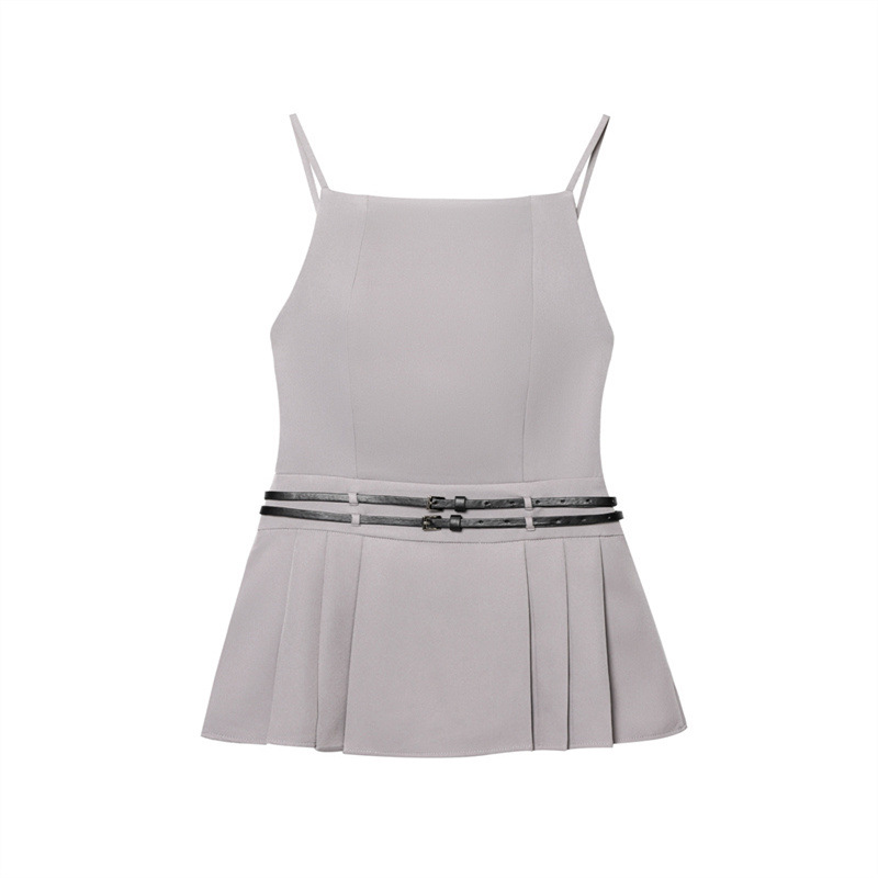 New Summer Design Gray Tied Spaghetti strap Pleated Skirt - Shop at LoveMi