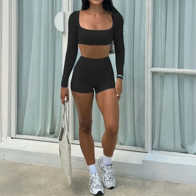 Womens Solid Colored Yoga Sports Tank Top And Shorts Set Black - Shop at LoveMi