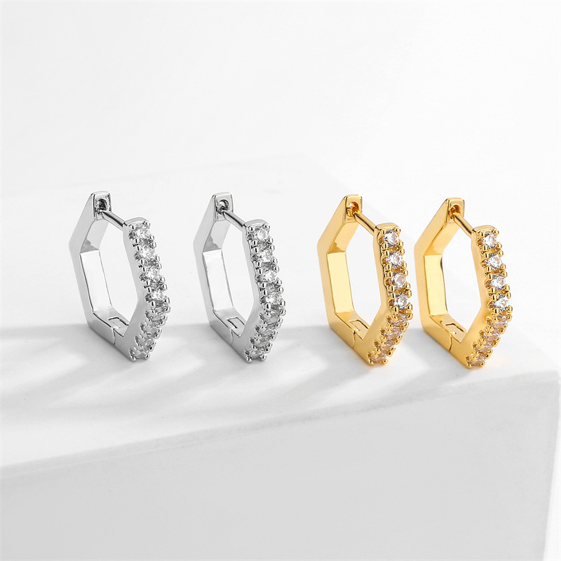Hexagon Fine Zircon-embedded Earrings Female Niche Exquisite