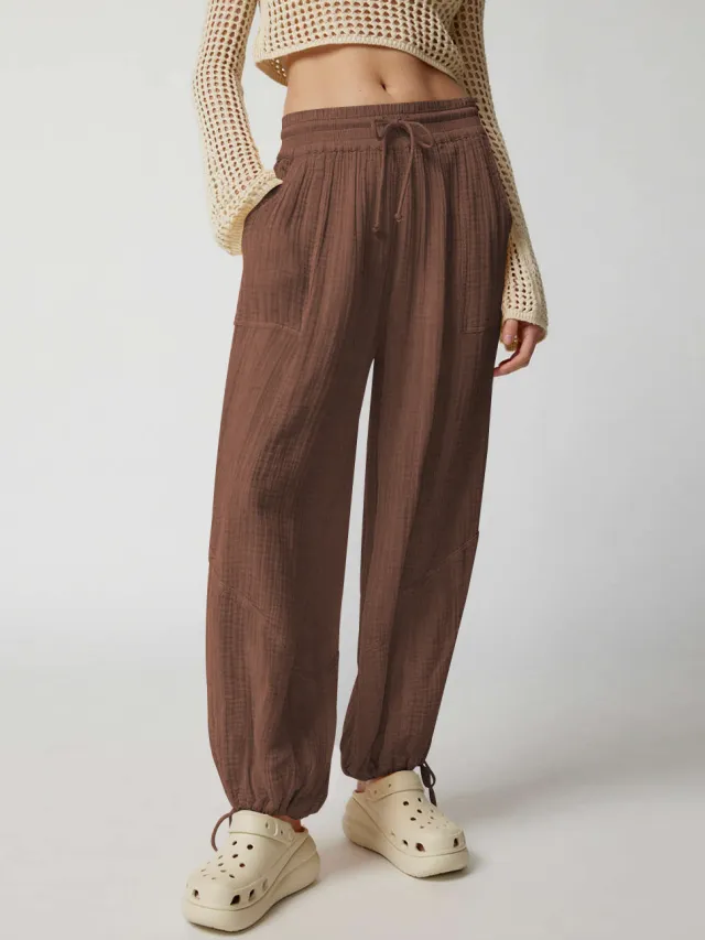 European And American Women's Clothing Versatile Sports Wide leg Pants Coffee - Shop at LoveMi
