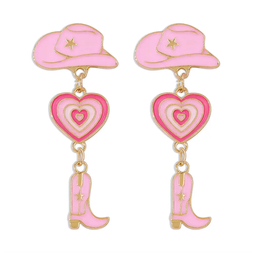 Hat Love Cowboy Boot Dripping Multi-layer Earrings