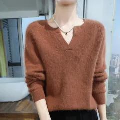 Thickened Cashmere Base Warm Sweater Knit - Red Camel Color - View 1